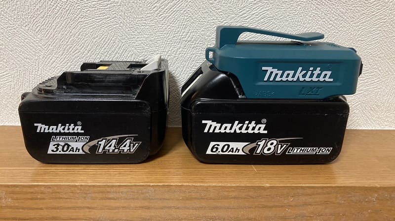 マキタのバッテリー14,4Vと18Vの写真